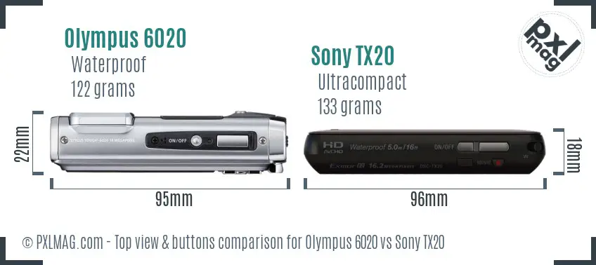 Olympus 6020 vs Sony TX20 top view buttons comparison