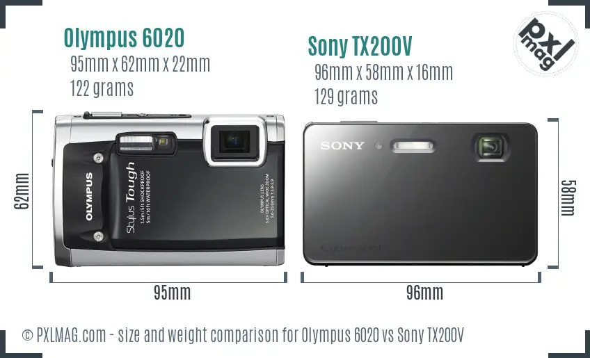 Olympus 6020 vs Sony TX200V size comparison