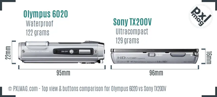 Olympus 6020 vs Sony TX200V top view buttons comparison