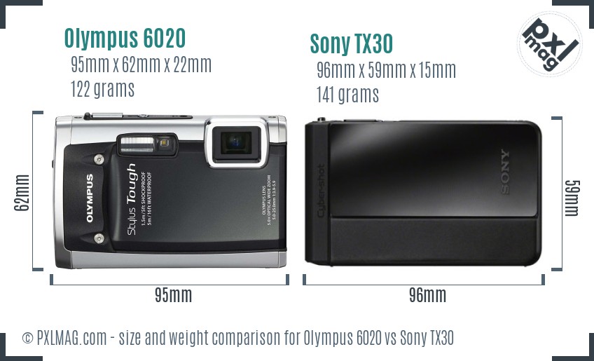 Olympus 6020 vs Sony TX30 size comparison