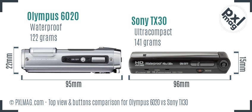 Olympus 6020 vs Sony TX30 top view buttons comparison