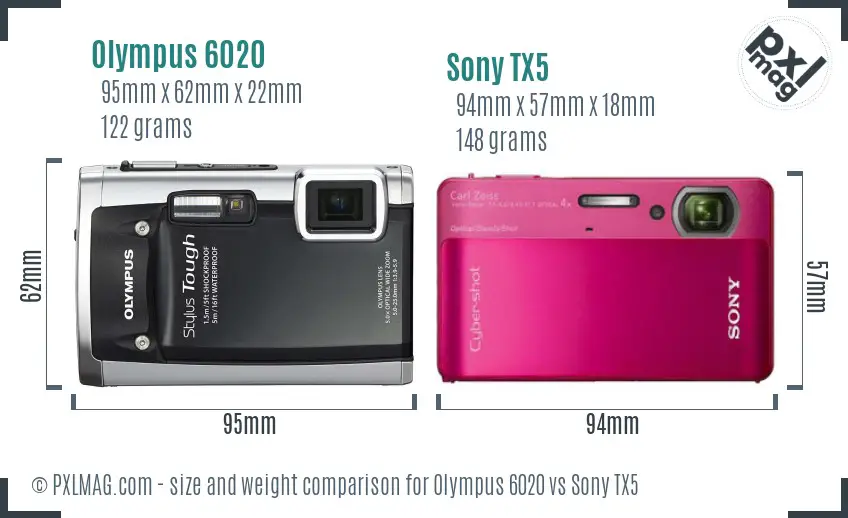 Olympus 6020 vs Sony TX5 size comparison