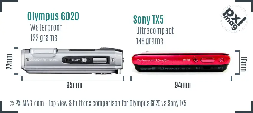 Olympus 6020 vs Sony TX5 top view buttons comparison