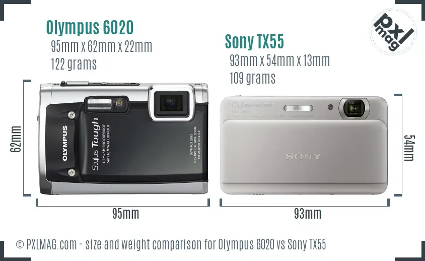 Olympus 6020 vs Sony TX55 size comparison