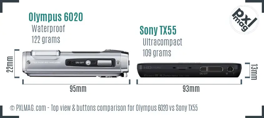 Olympus 6020 vs Sony TX55 top view buttons comparison