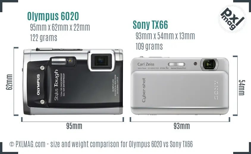 Olympus 6020 vs Sony TX66 size comparison Olympus 6020 vs Sony TX66 size comparison