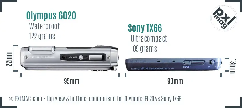 Olympus 6020 vs Sony TX66 top view buttons comparison Olympus 6020 vs Sony TX66 top view buttons comparison