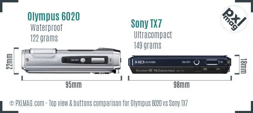Olympus 6020 vs Sony TX7 top view buttons comparison