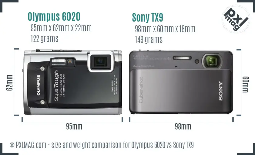 Olympus 6020 vs Sony TX9 size comparison