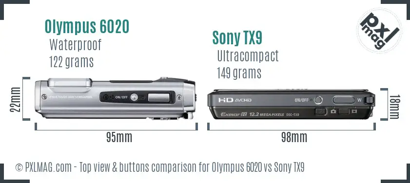 Olympus 6020 vs Sony TX9 top view buttons comparison