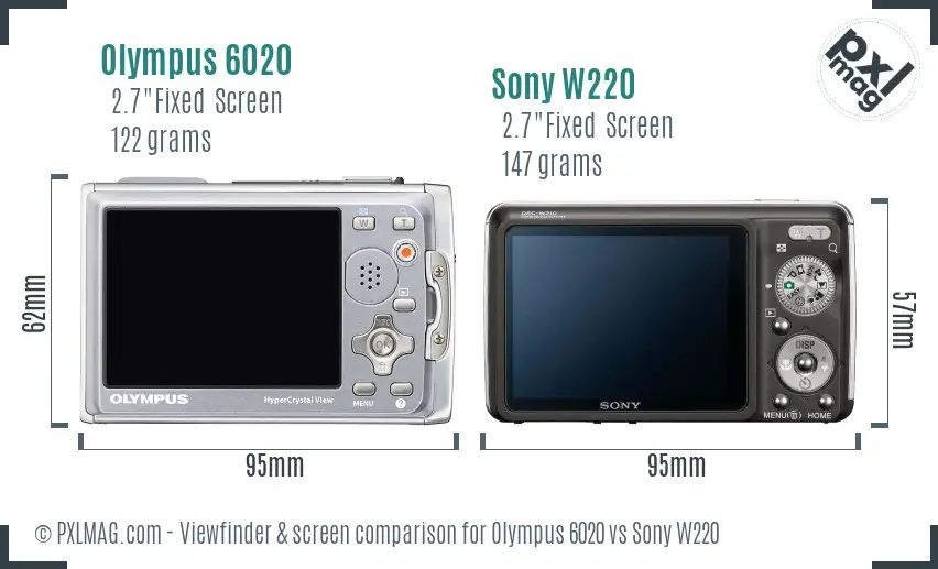 Olympus 6020 vs Sony W220 Screen and Viewfinder comparison