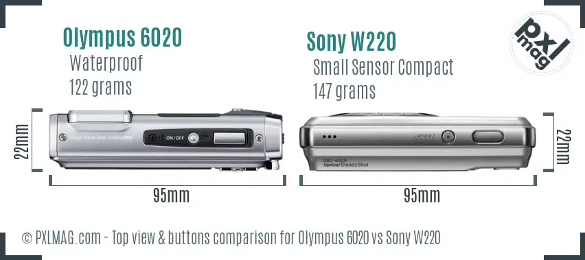 Olympus 6020 vs Sony W220 top view buttons comparison