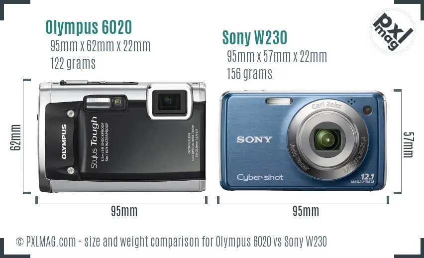 Olympus 6020 vs Sony W230 size comparison