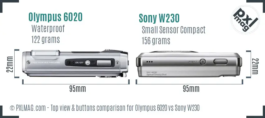 Olympus 6020 vs Sony W230 top view buttons comparison