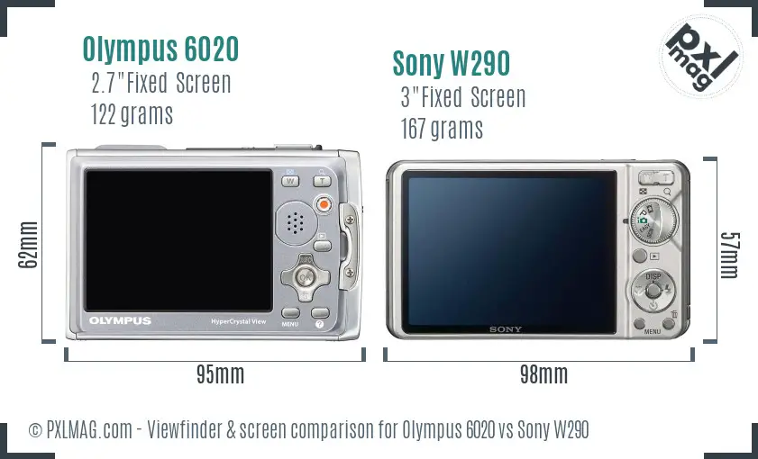 Olympus 6020 vs Sony W290 Screen and Viewfinder comparison