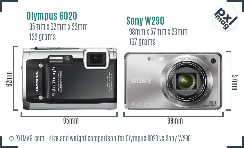 Olympus 6020 vs Sony W290 size comparison