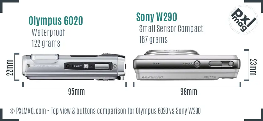 Olympus 6020 vs Sony W290 top view buttons comparison