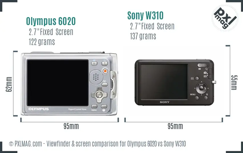Olympus 6020 vs Sony W310 Screen and Viewfinder comparison