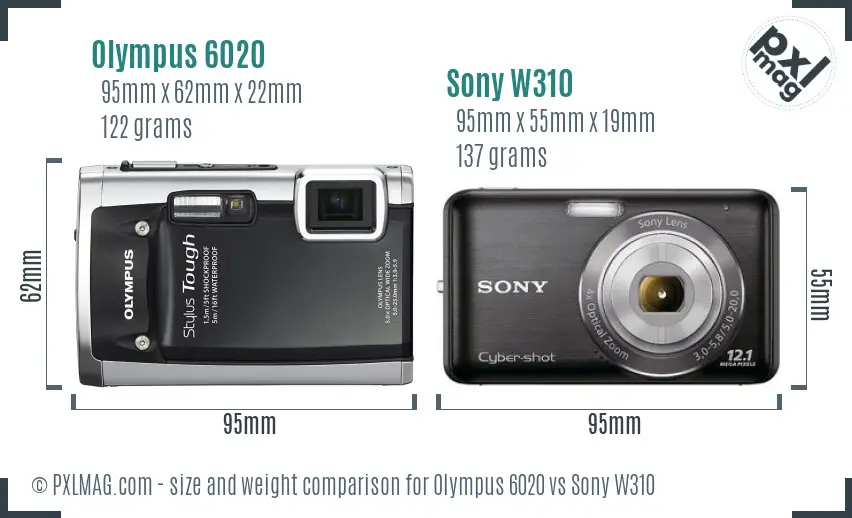 Olympus 6020 vs Sony W310 size comparison