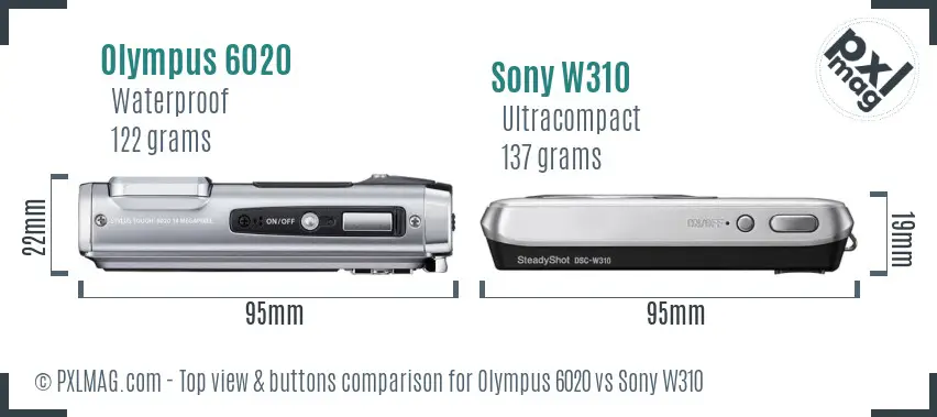 Olympus 6020 vs Sony W310 top view buttons comparison