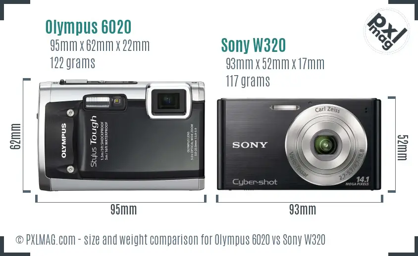 Olympus 6020 vs Sony W320 size comparison