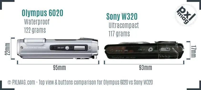 Olympus 6020 vs Sony W320 top view buttons comparison