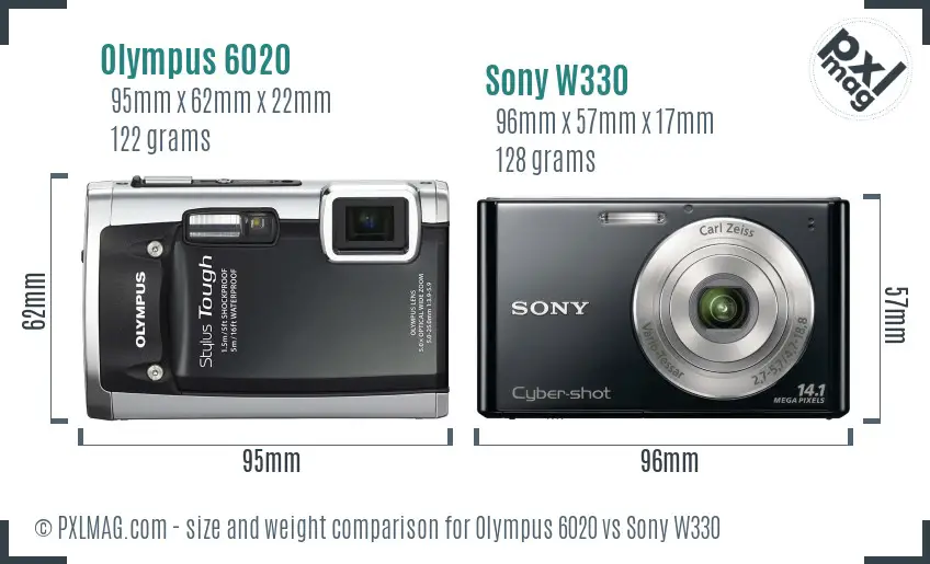 Olympus 6020 vs Sony W330 size comparison