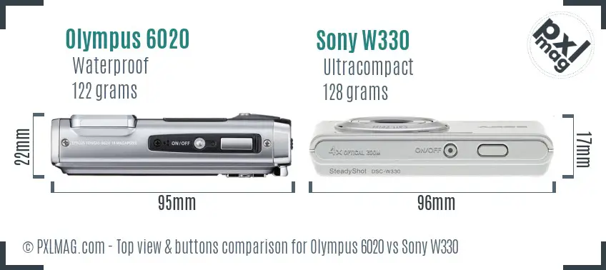 Olympus 6020 vs Sony W330 top view buttons comparison