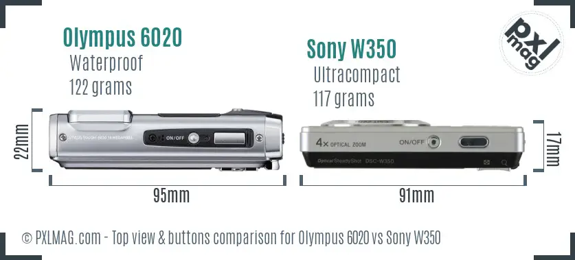 Olympus 6020 vs Sony W350 top view buttons comparison Olympus 6020 vs Sony W350 top view buttons comparison