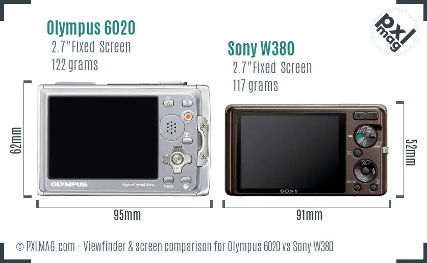 Olympus 6020 vs Sony W380 Screen and Viewfinder comparison