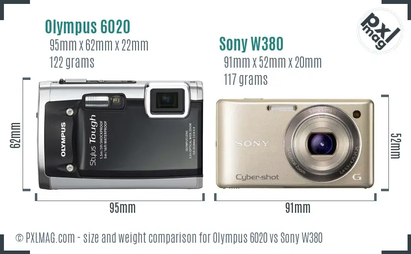Olympus 6020 vs Sony W380 size comparison
