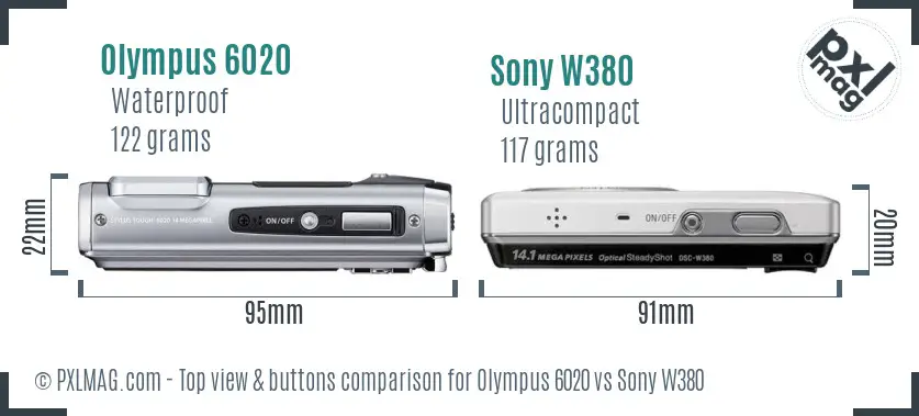 Olympus 6020 vs Sony W380 top view buttons comparison