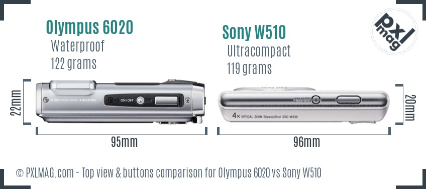 Olympus 6020 vs Sony W510 top view buttons comparison