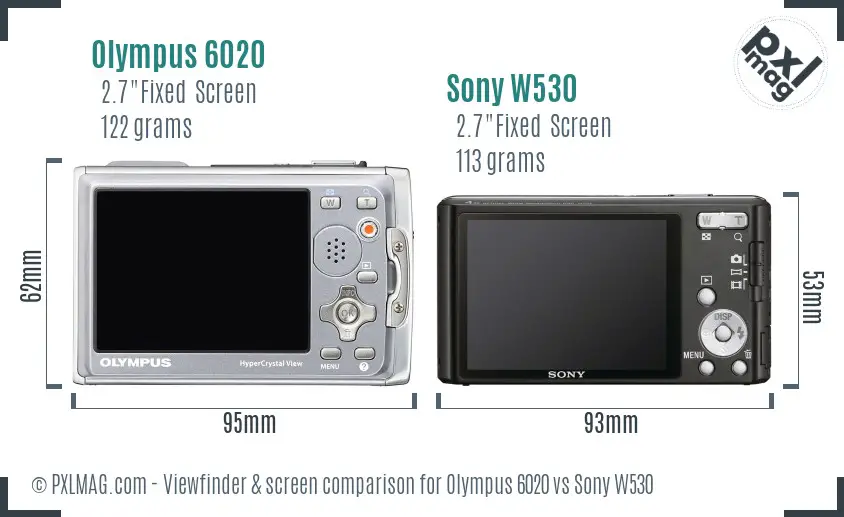Olympus 6020 vs Sony W530 Screen and Viewfinder comparison