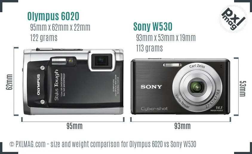 Olympus 6020 vs Sony W530 size comparison