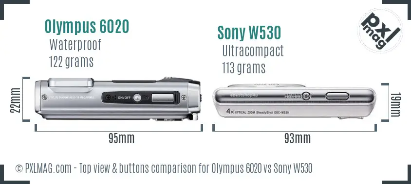 Olympus 6020 vs Sony W530 top view buttons comparison