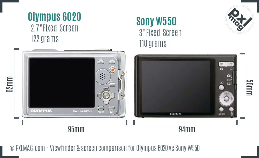 Olympus 6020 vs Sony W550 Screen and Viewfinder comparison