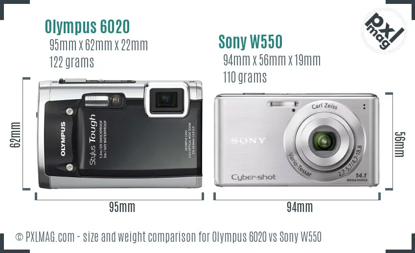 Olympus 6020 vs Sony W550 size comparison