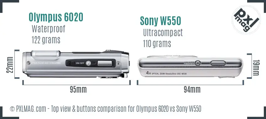 Olympus 6020 vs Sony W550 top view buttons comparison