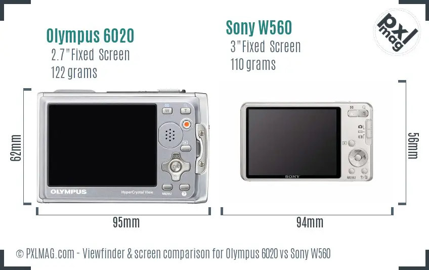 Olympus 6020 vs Sony W560 Screen and Viewfinder comparison