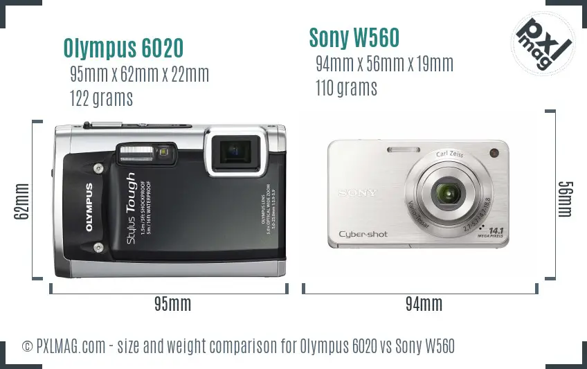 Olympus 6020 vs Sony W560 size comparison