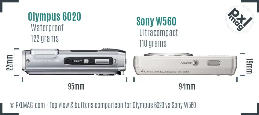 Olympus 6020 vs Sony W560 top view buttons comparison