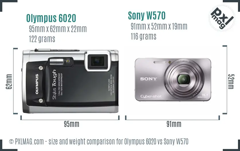 Olympus 6020 vs Sony W570 size comparison