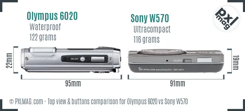 Olympus 6020 vs Sony W570 top view buttons comparison