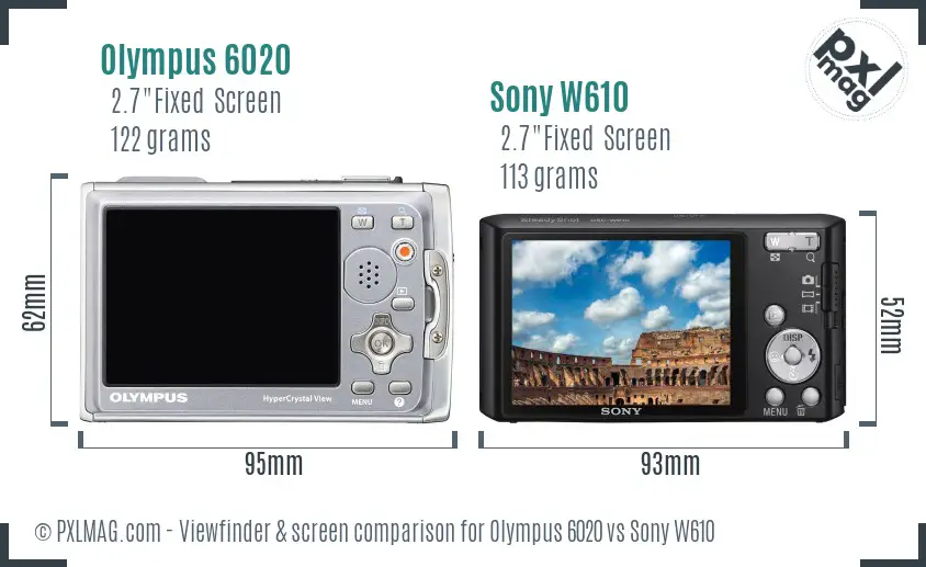 Olympus 6020 vs Sony W610 Screen and Viewfinder comparison