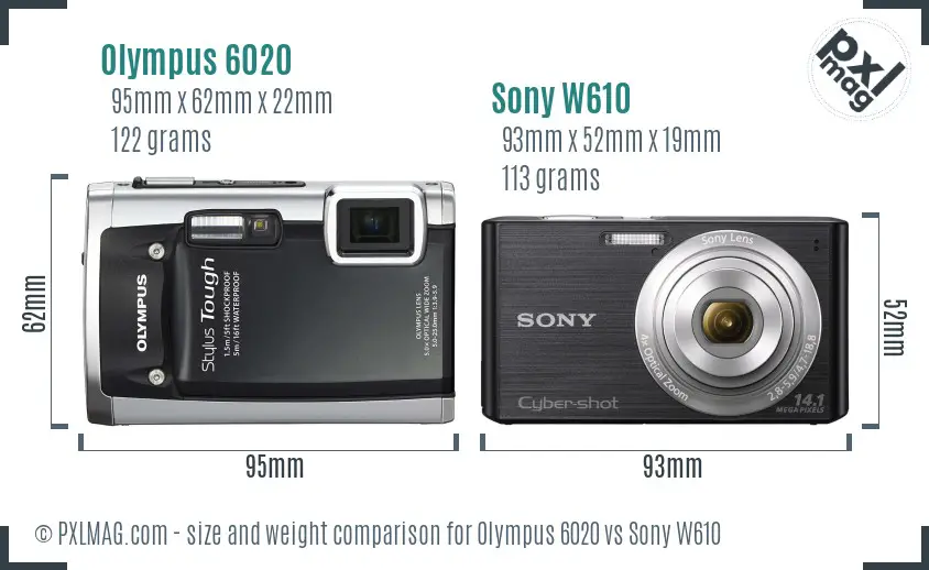 Olympus 6020 vs Sony W610 size comparison