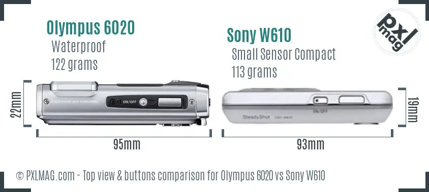 Olympus 6020 vs Sony W610 top view buttons comparison