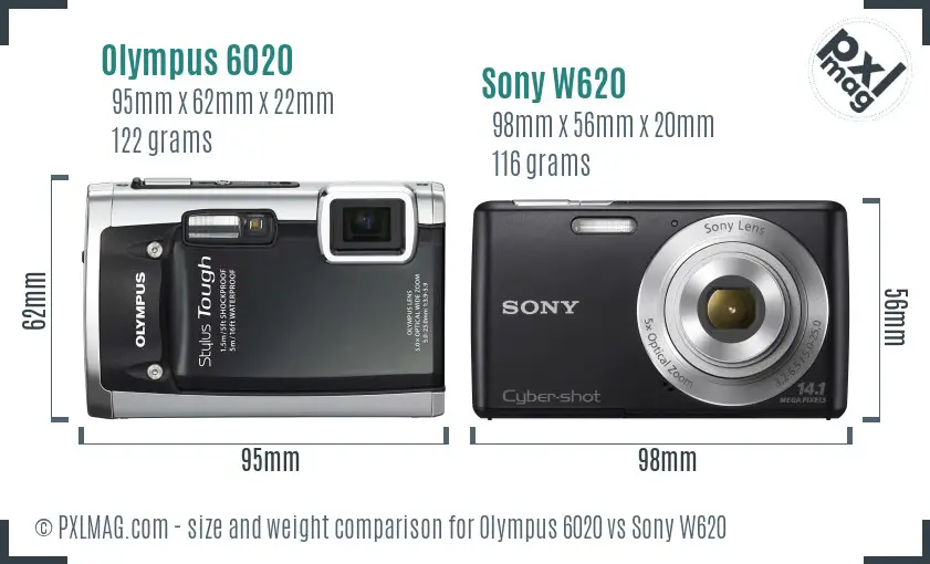 Olympus 6020 vs Sony W620 size comparison