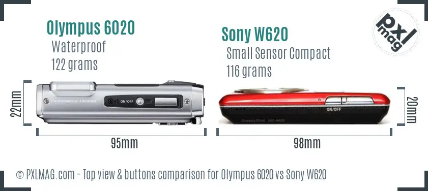 Olympus 6020 vs Sony W620 top view buttons comparison