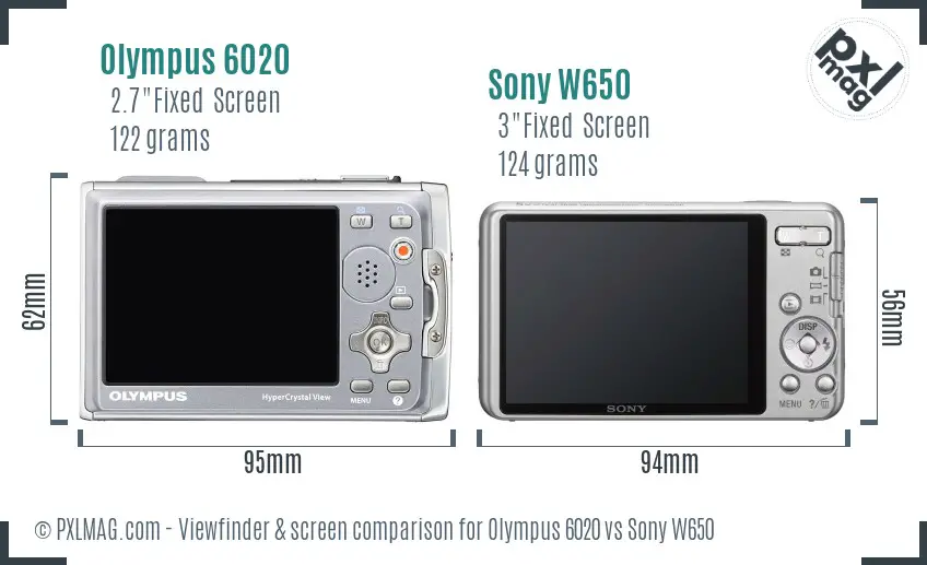 Olympus 6020 vs Sony W650 Screen and Viewfinder comparison